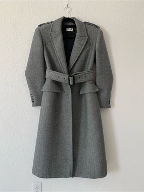 Saint Laurent Gray Belted Trench Coat